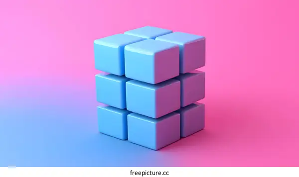 Blue Cubes Stacked on Pink Gradient Background