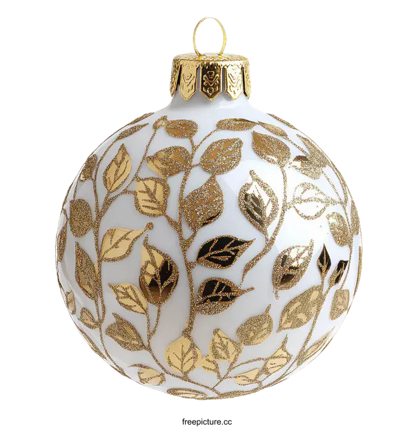 [Transparent Background PNG]White Christmas Ornament with Gold Leaf Design