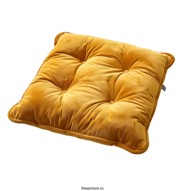 [Transparent Background PNG]Yellow Velvet Floor Cushion Pillow