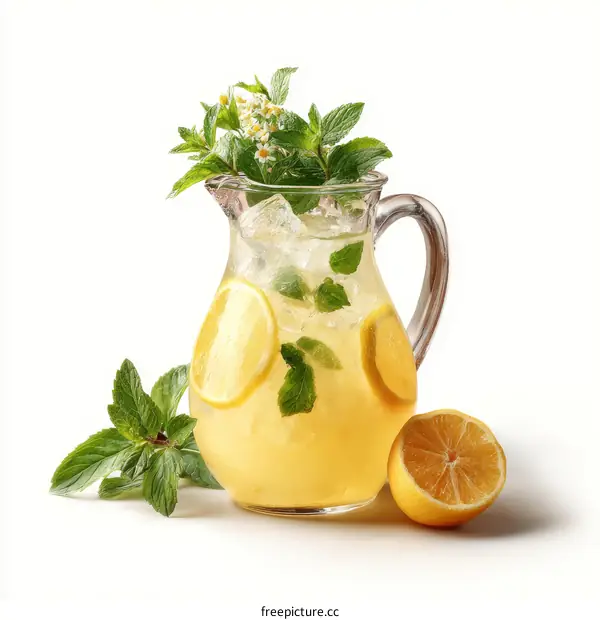 Refreshing Iced Lemon-Mint Beverage in Pitcher