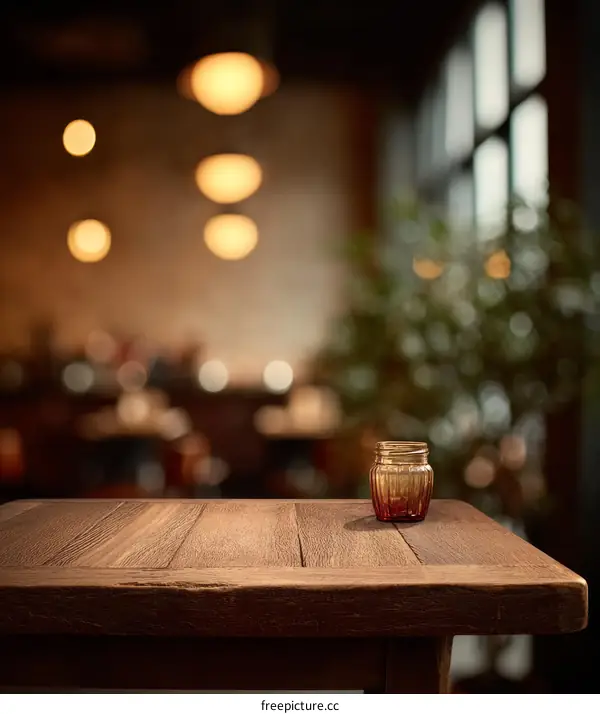 Rustic Wooden Tabletop Cafe Ambiance