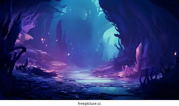 fantasy landscape with glowing mushrooms and river