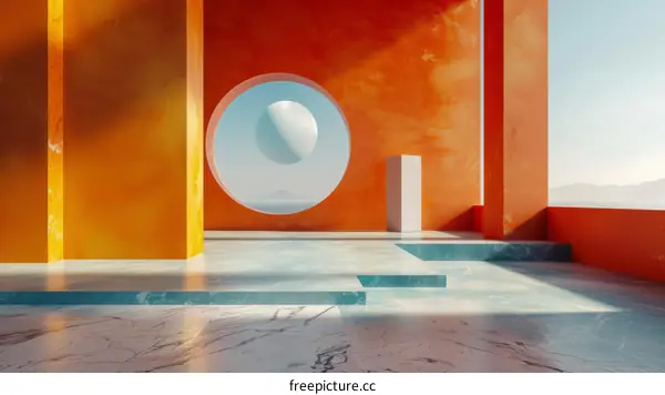 Abstract Orange and Teal Architectural Interior Design