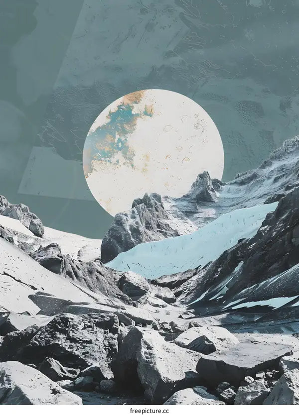Abstract Art With A Moon And Mountains