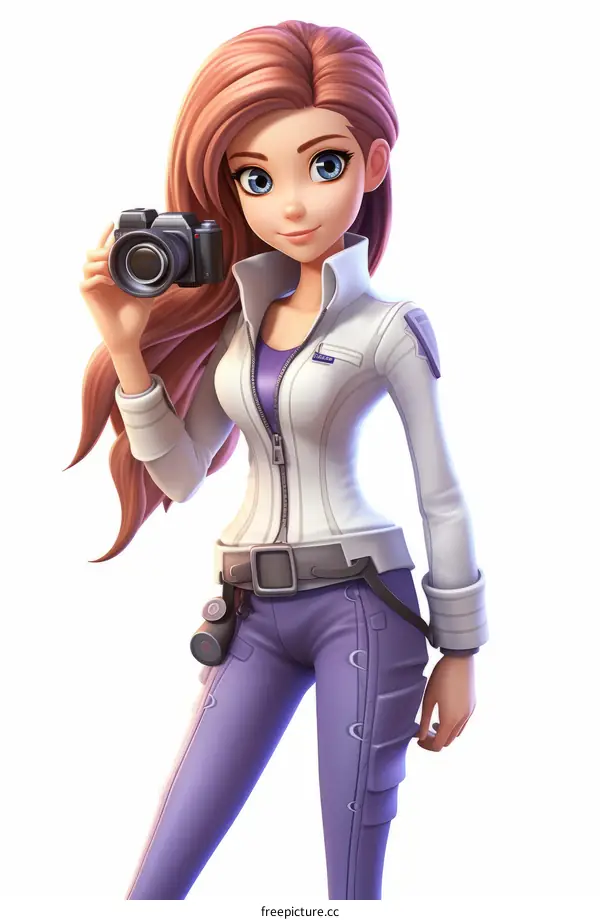 Cute Cartoon Girl Holding a Camera
