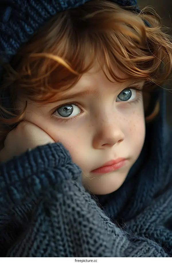 Close up Portrait of Young Boy with Red Hair and Blue Eyes