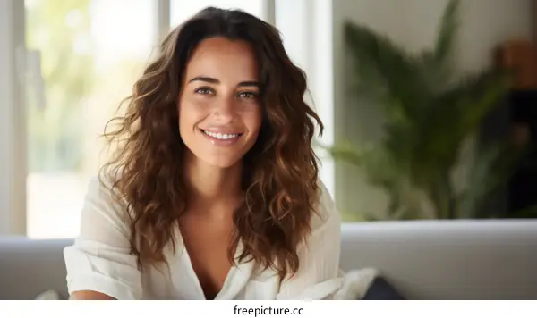 Portrait of a smiling young woman with long brown hair