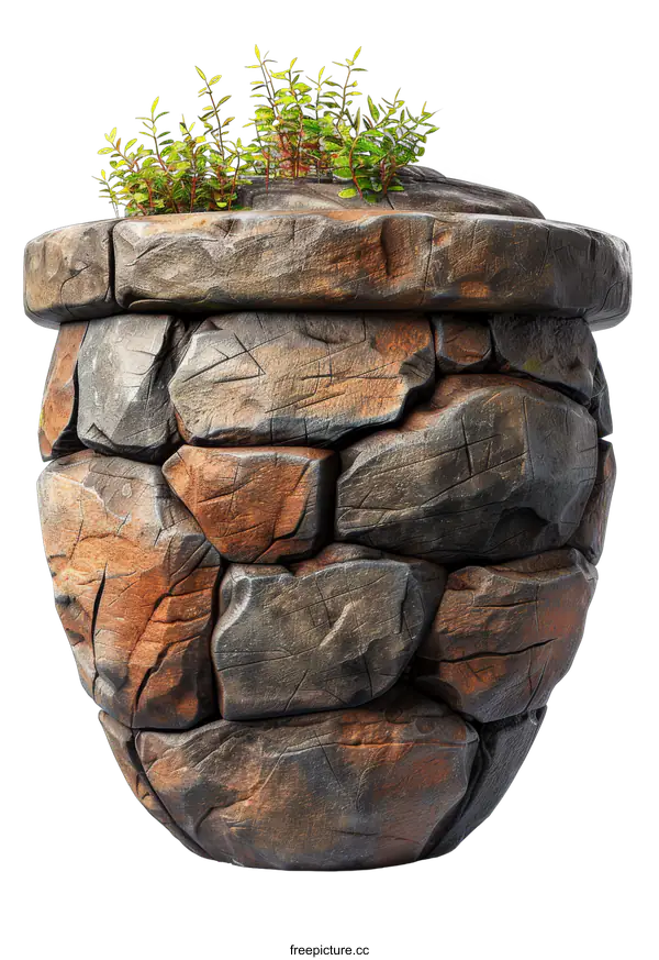 [Transparent Background PNG]Fantasy Stone Pot with Plants