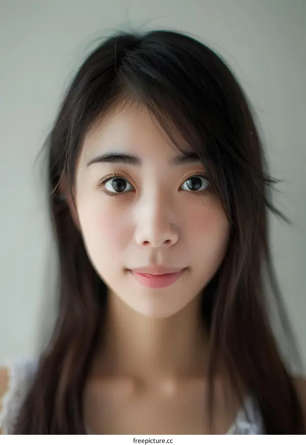 Close up portrait of Asian woman with long black hair