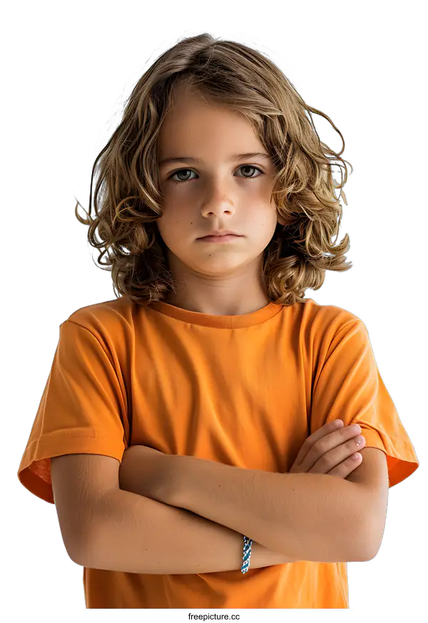 [Transparent Background PNG]Serious Boy with Crossed Arms