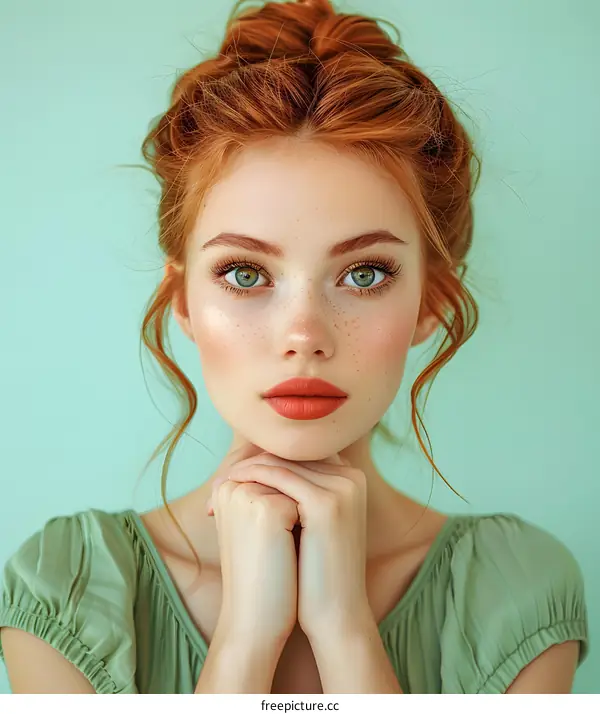 portrait of a beautiful redheaded woman with freckles