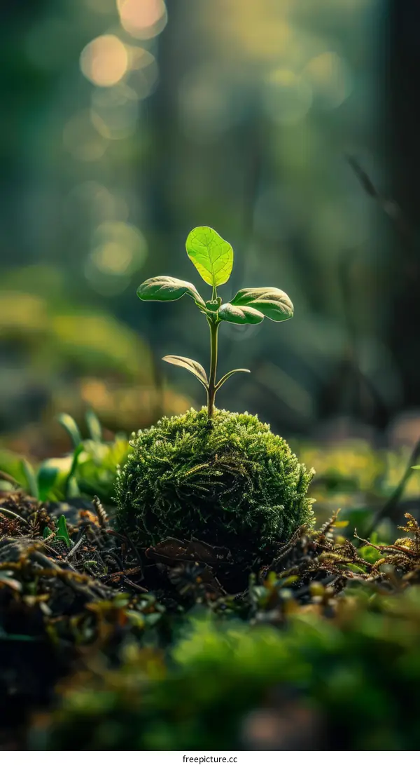 A Seedling Growing on a Mossy Ball