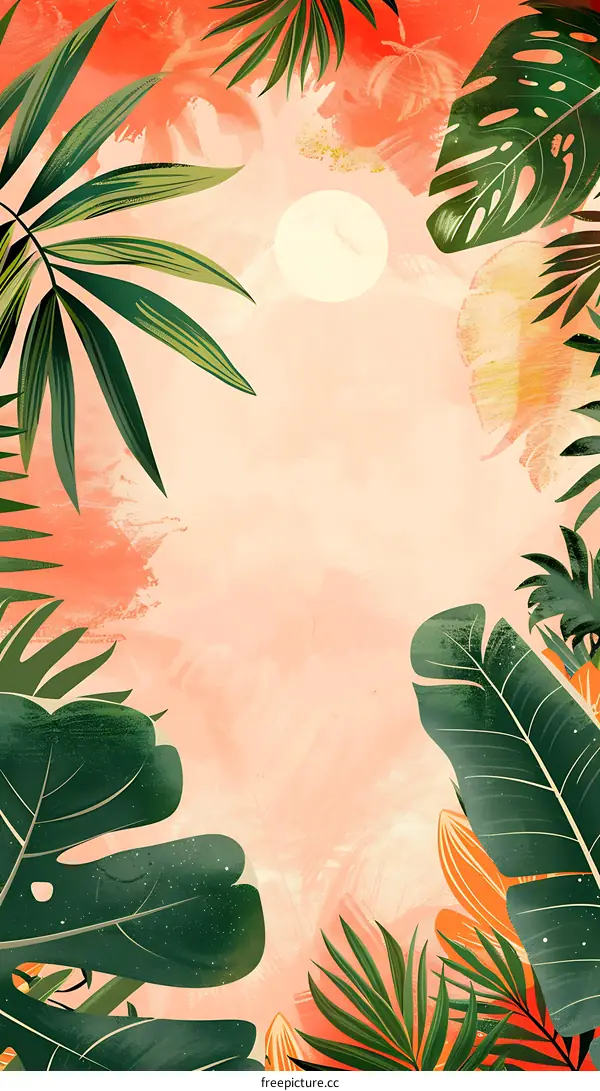 Tropical Leaves Background Illustration with Orange and White Colors