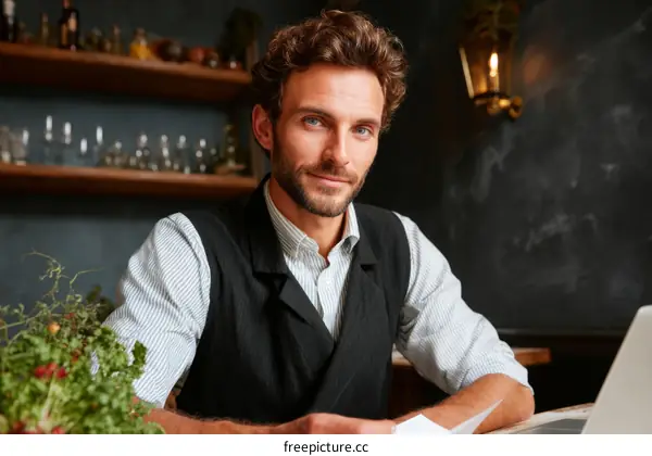 Stylish Caucasian Man in a Cafe