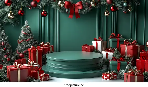Christmas Gift Display Podium Scene Illustration