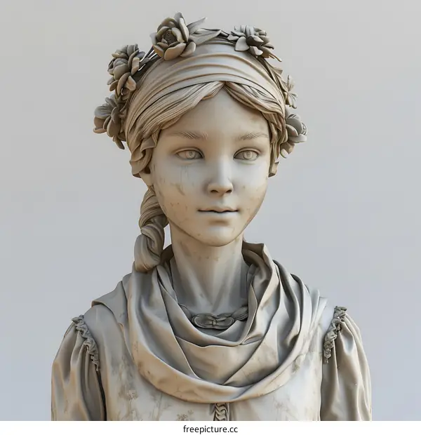 Closeup Portrait of a Young Girl with Flowers in Her Hair