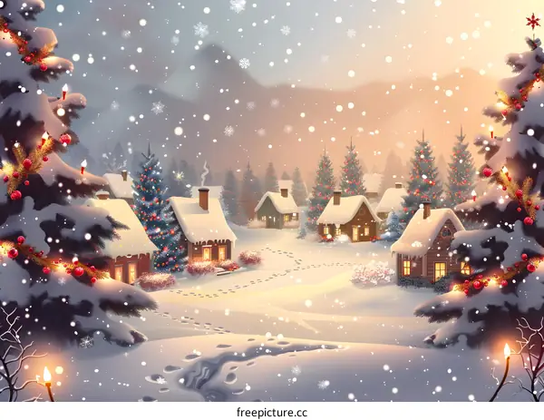 Christmas Village in Snowy Landscape