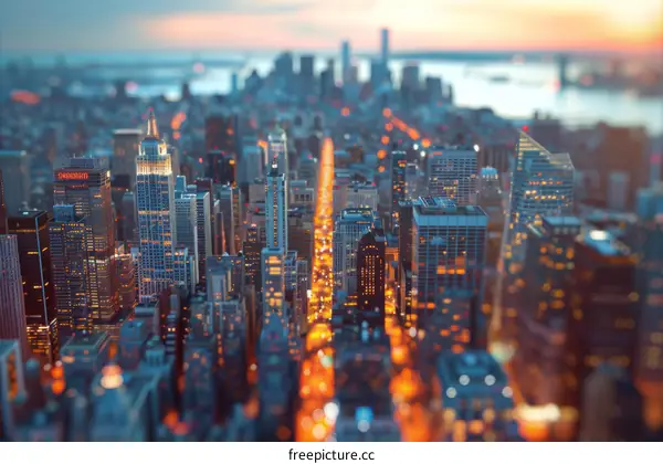 Night Cityscape of New York Skyscrapers
