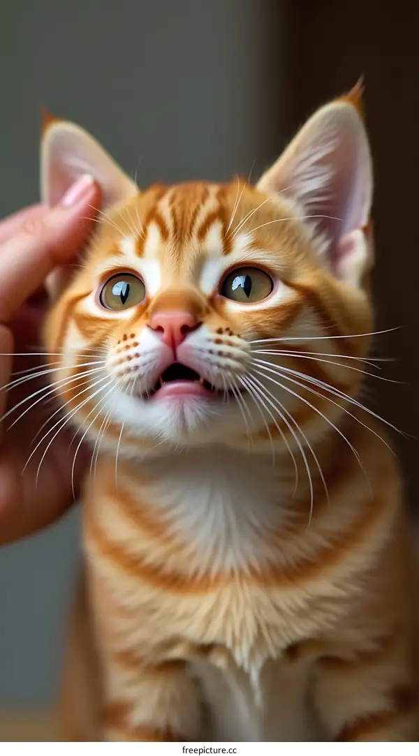 Close Up Of Orange Tabby Cat Being Petted