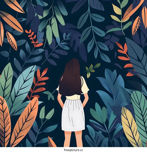 Woman Standing in a Lush Forest