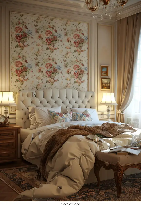 Elegant Floral Bedroom Interior Design