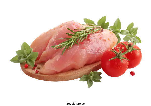 [Transparent Background PNG]Fresh Raw Chicken Breast with Herbs and Vegetables