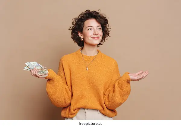 Woman Holding Money Cash  Happy  Success