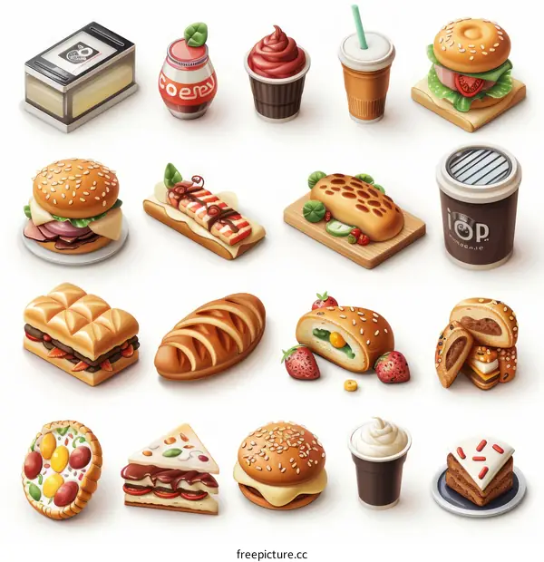 A variety of delicious food illustrations