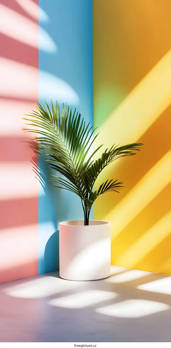 Minimalist Interior Design with Palm Tree and Colorful Walls