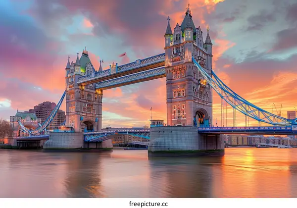 Sunset over Tower Bridge in London, England