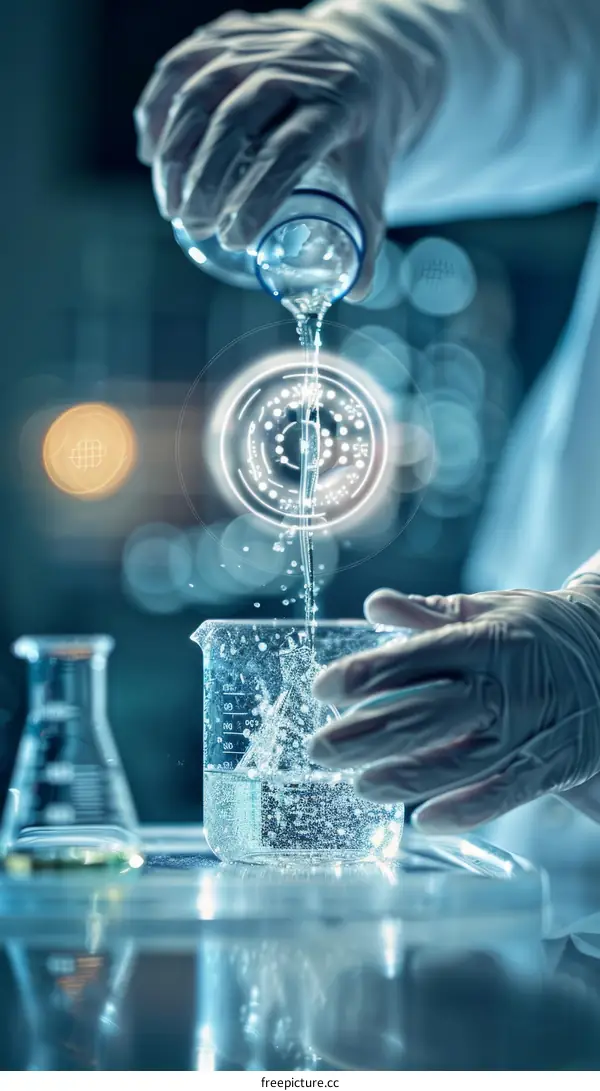 Chemist pouring liquid into a graduated cylinder