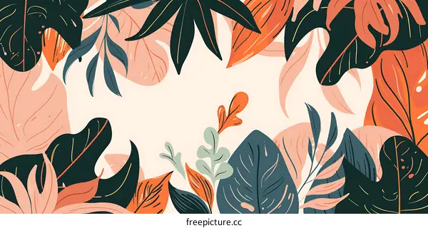 Tropical Leaves Illustration Design With White Space