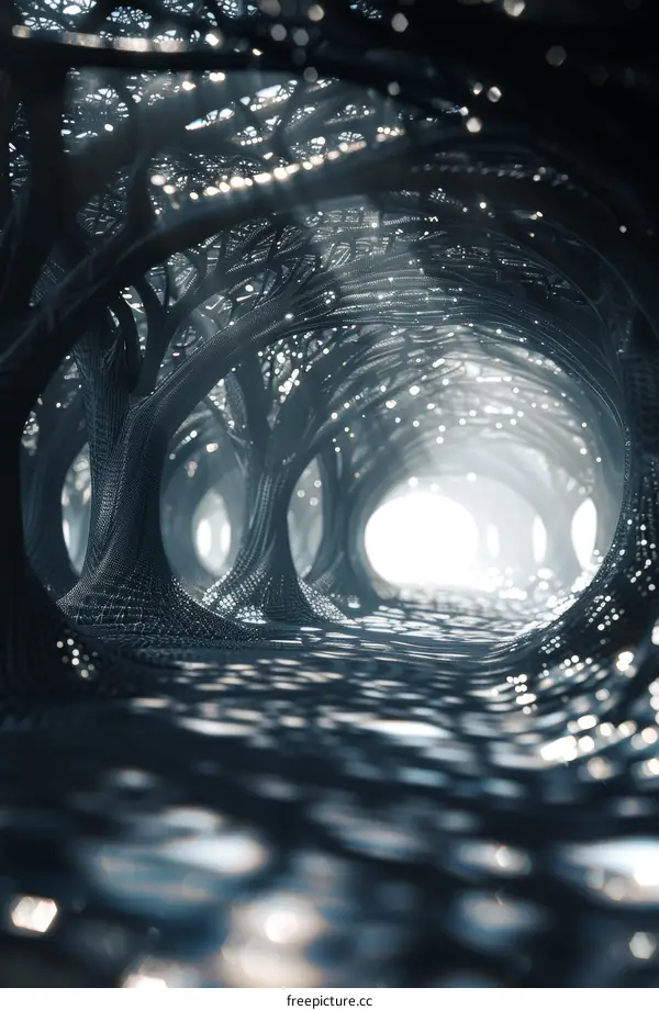 Digital Forest with Path Leading to Light