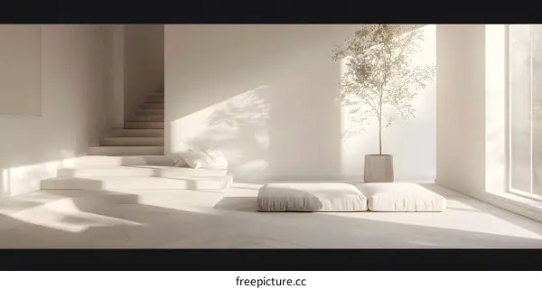 Minimalist Interior Design with White Walls and a Plant