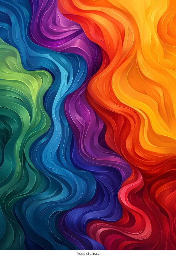 Colorful abstract painting with vibrant waves of color