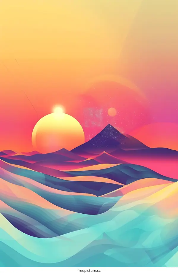 Abstract Sunset Over Mountain Range Illustration