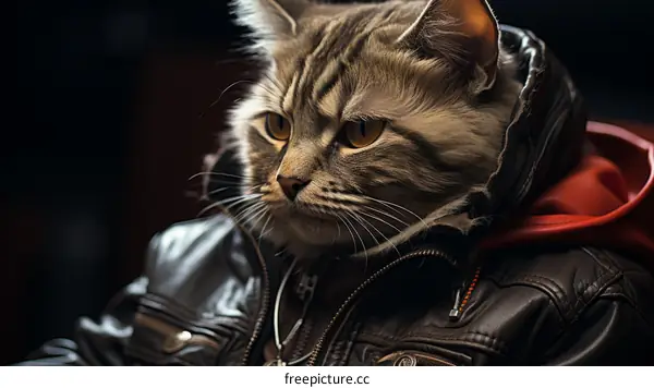 A cool cat wearing a leather jacket