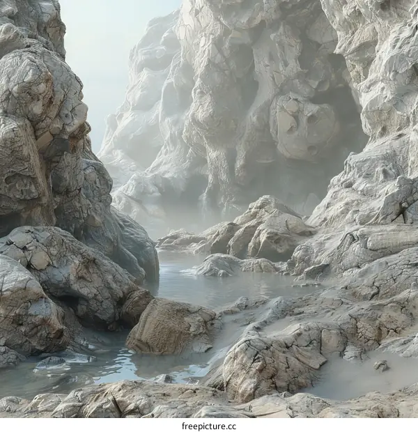 Misty Canyon Landscape with River