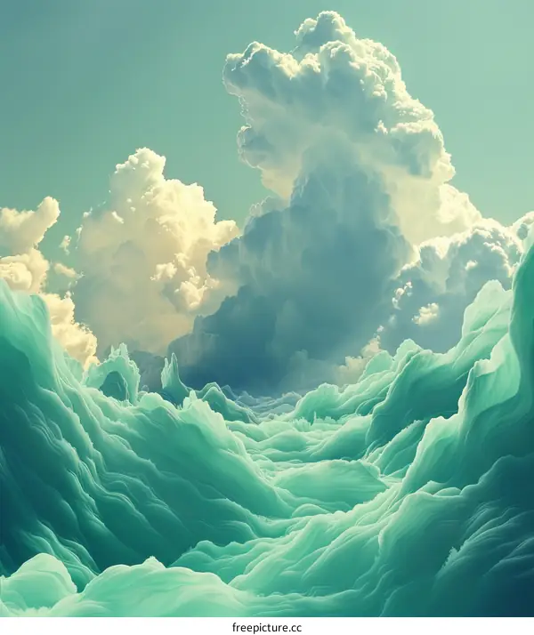 Green and White Clouds with a Stormy Sky