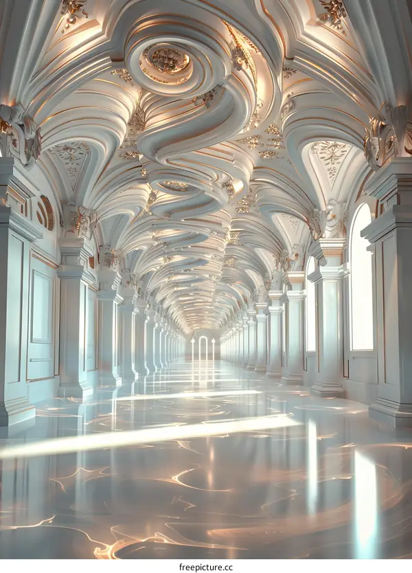 Elegant Majestic Architectural Hallway Illustratrion