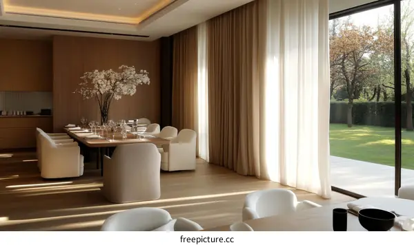 Modern Dining Room with Large Windows