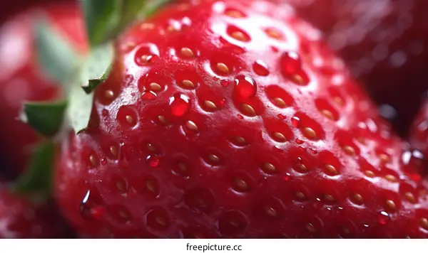 Close-up image of fresh strawberries with water drops