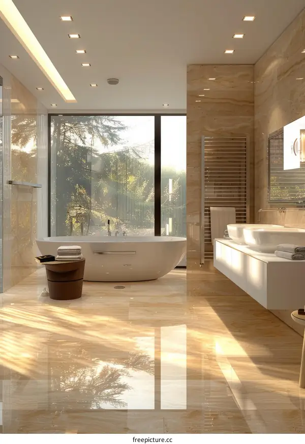 Modern Luxury Bathroom Design with Marble Tiles