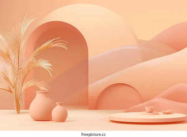 Abstract 3D Render With Coral Color and Curved Shapes