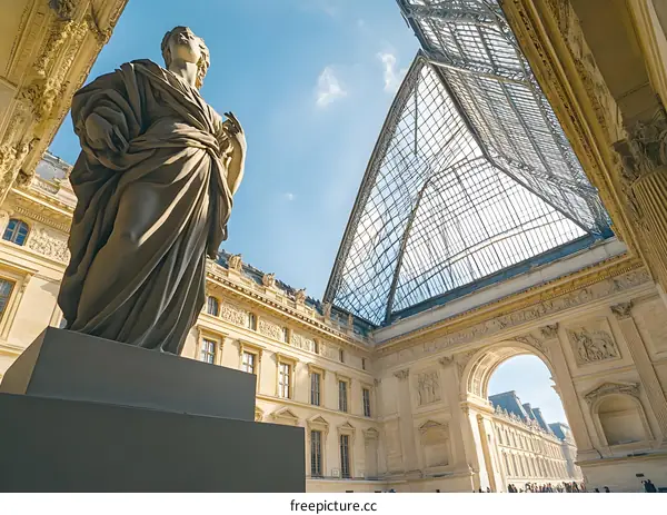 The Louvre Museum Glass Roof and Statue