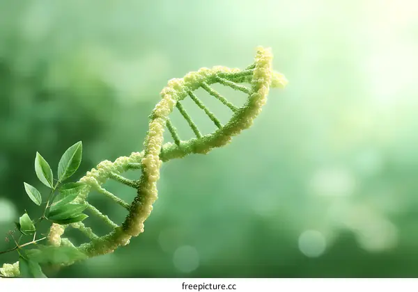 Green DNA Structure Illustration Against Nature Background