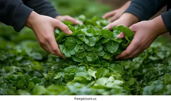Freshly Harvested Greens Held in Hands