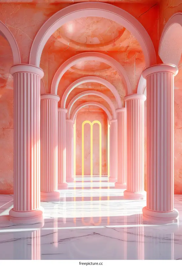 Pink Architectural Corridor with Columns