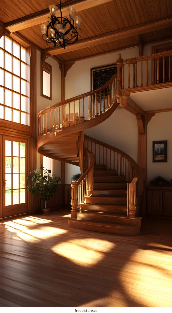 Elegant Wooden Staircase in a Luxurious Home