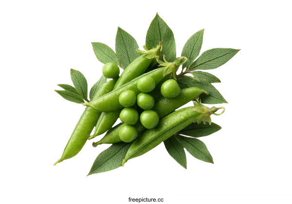 [Transparent Background PNG]Fresh Green Peas and Leaves Composition
